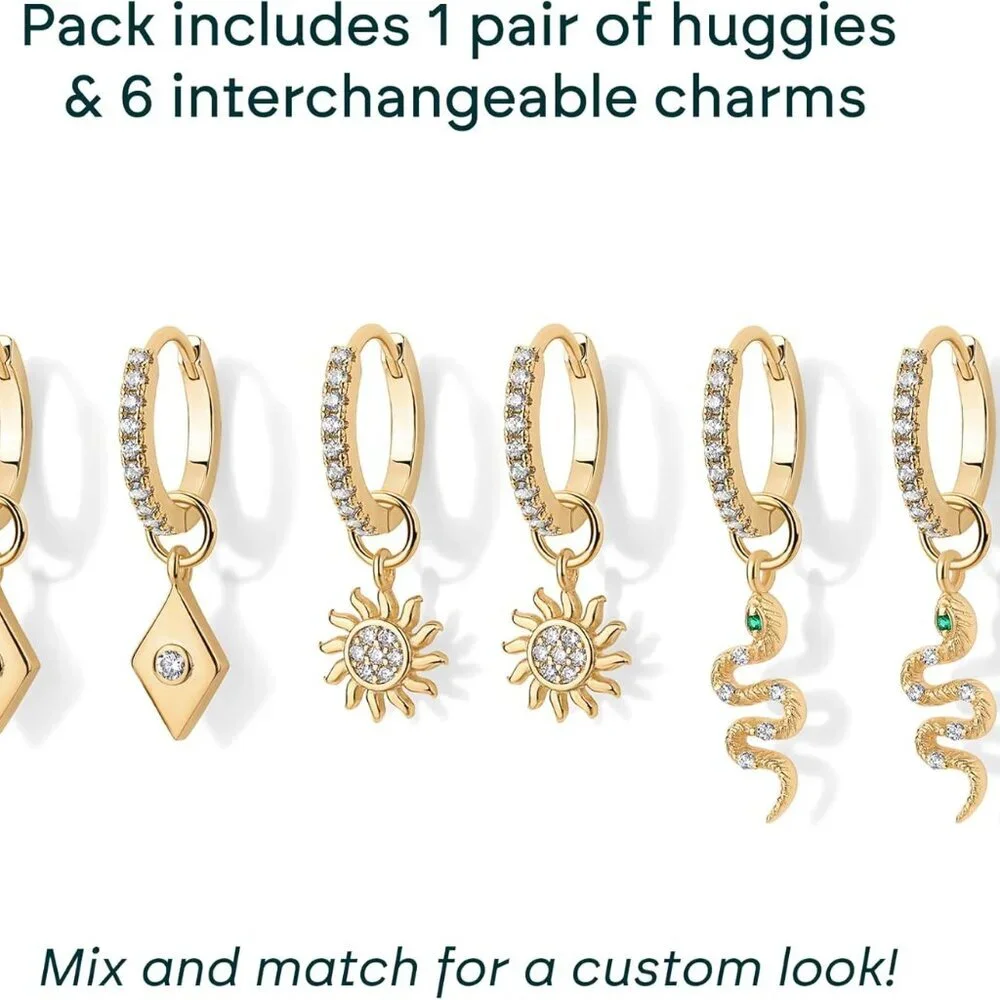 18K Gold Plated Huggie Earrings and Charm Set for Women | Mix and Match Earring